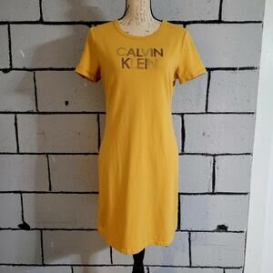 BUNDLE SALE!  CALVIN KLEIN Yellow /Gold Sparkly Logo  T-Shirt Dress Sz M